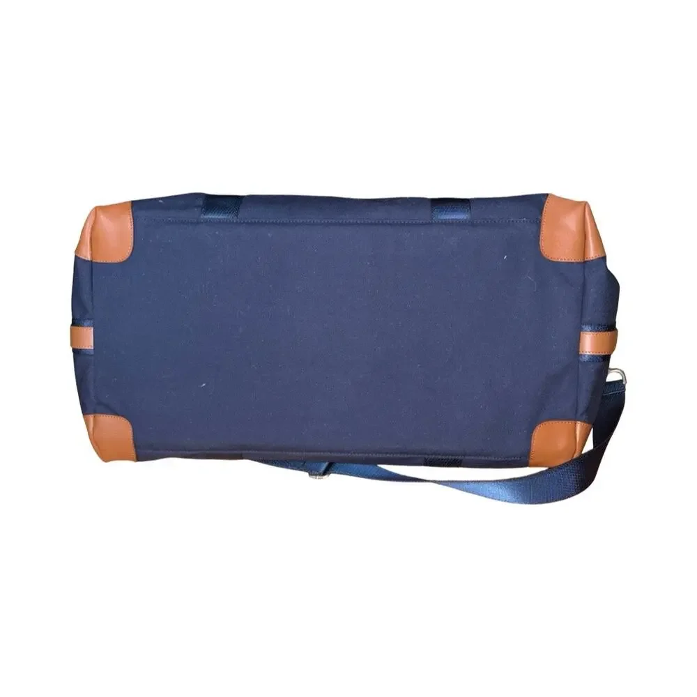 Brooks Brothers Navy Blue Canvas Brown Leather Trim Weekender Duffle Bag